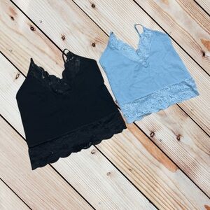 Dynamic OS seamless black & blue lace trim tanks (2)